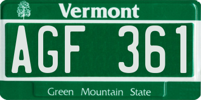 VT license plate AGF361