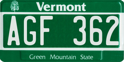 VT license plate AGF362
