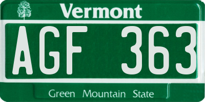 VT license plate AGF363