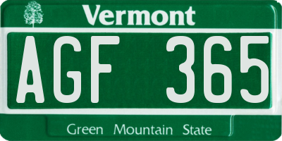 VT license plate AGF365