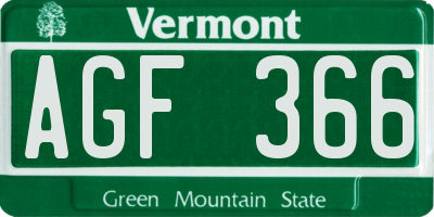 VT license plate AGF366