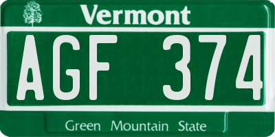 VT license plate AGF374