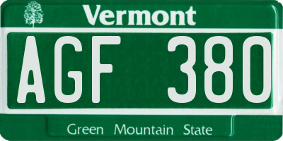 VT license plate AGF380