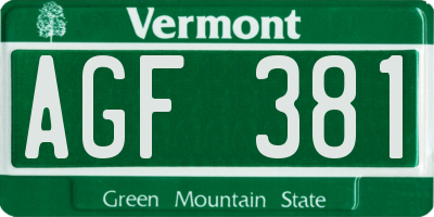 VT license plate AGF381