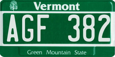 VT license plate AGF382