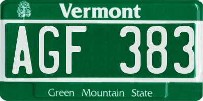 VT license plate AGF383
