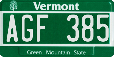 VT license plate AGF385