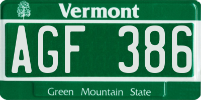VT license plate AGF386