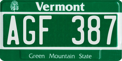 VT license plate AGF387