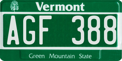 VT license plate AGF388
