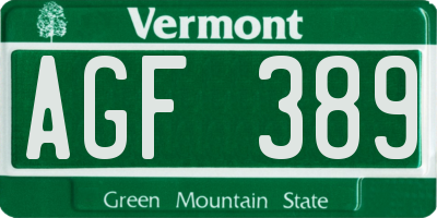 VT license plate AGF389