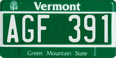 VT license plate AGF391