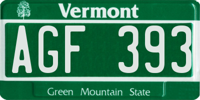 VT license plate AGF393