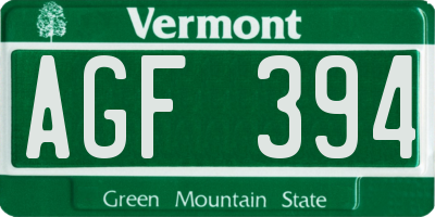 VT license plate AGF394