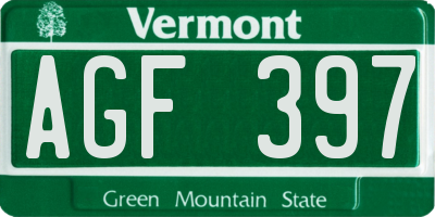 VT license plate AGF397