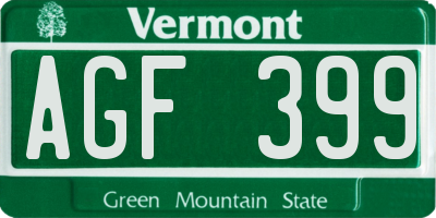 VT license plate AGF399
