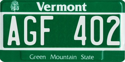 VT license plate AGF402