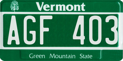 VT license plate AGF403