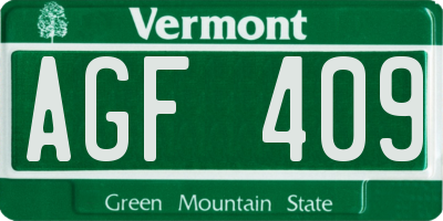VT license plate AGF409