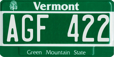 VT license plate AGF422