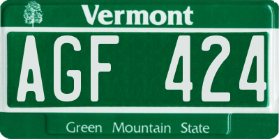 VT license plate AGF424