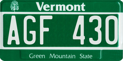 VT license plate AGF430