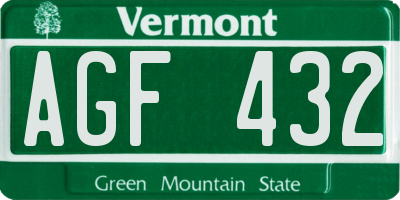 VT license plate AGF432