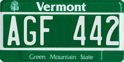 VT license plate AGF442