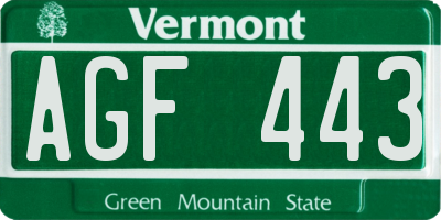 VT license plate AGF443