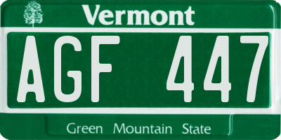 VT license plate AGF447