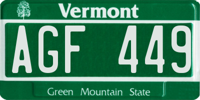 VT license plate AGF449