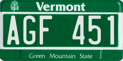 VT license plate AGF451