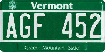 VT license plate AGF452