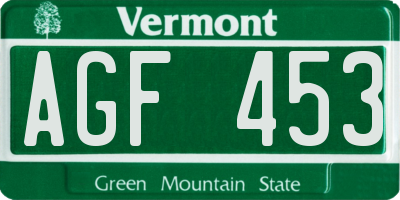 VT license plate AGF453