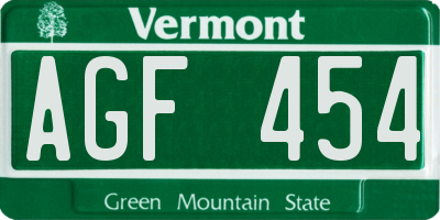 VT license plate AGF454
