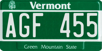 VT license plate AGF455