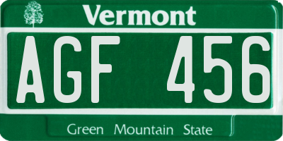 VT license plate AGF456