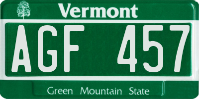 VT license plate AGF457