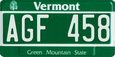 VT license plate AGF458