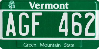 VT license plate AGF462