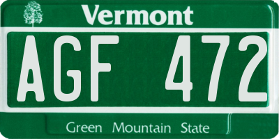 VT license plate AGF472