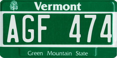 VT license plate AGF474