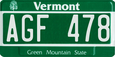 VT license plate AGF478