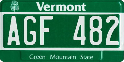 VT license plate AGF482
