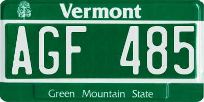 VT license plate AGF485