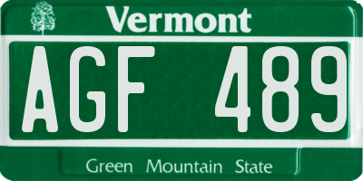 VT license plate AGF489