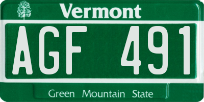 VT license plate AGF491