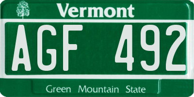 VT license plate AGF492