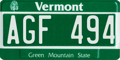 VT license plate AGF494