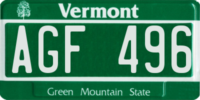 VT license plate AGF496